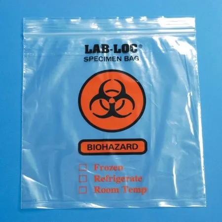 Elkay Plastics - Lab-Loc - LAB20810 - Lab Loc Specimen Transport Bag with Document Pouch Lab Loc 8 X 10 Inch Zip Closure Biohazard Symbol / Storage Instructions NonSterile