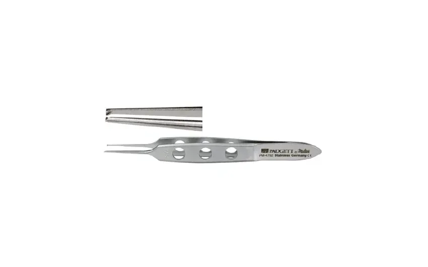 Integra Lifesciences - Padgett - PM-4792 - Tissue Forceps Padgett Bishop-harmon-iris 3-1/4 Inch Length Surgical Grade Stainless Steel Nonsterile Nonlocking Fenestrated Thumb Handle Straight 0.4 Mm Tips With 1 X 2 Delicate Teeth