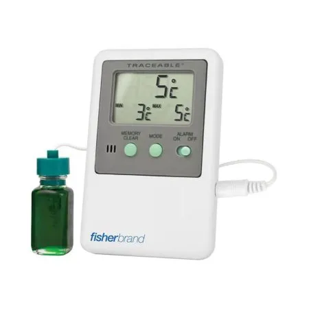 PANTek Technologies - Fisherbrand Traceable - S66277 - Digital Refrigerator / Freezer Thermometer with Alarm Fisherbrand Traceable Fahrenheit / Celsius -58° to +158°F (-50° to +70°C) Bottle Probe Door / Wall Mount Battery Operated
