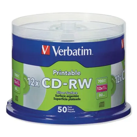 Verbatim - No - VER-95159 - Cd-rw Datalifeplus Printable Rewritable Disc, 700 Mb/80 Min, 12x, Spindle, Silver, 50/pack