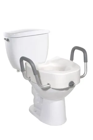 Drive Medical - drive - 12013 - Elongated Raised Toilet Seat with Arms drive 4-1/2 Inch Height White 300 lbs. Weight Capacity