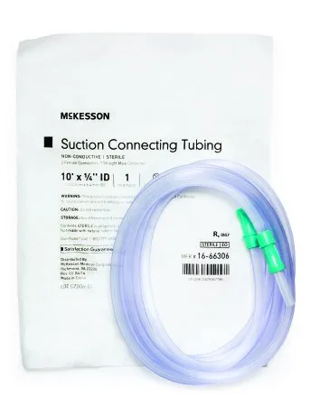 McKesson - 16-66306 - Suction Connector Tubing McKesson 10 Foot Length 0.25 Inch I.D. Sterile Female / Male Connector Clear Ribbed OT Surface PVC