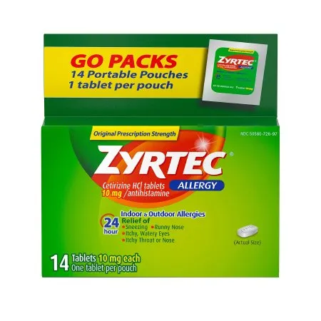 J & J Healthcare Systems - Zyrtec - 30312547204324 - J&J  Allergy Relief  10 mg Strength Tablet 14 per Box