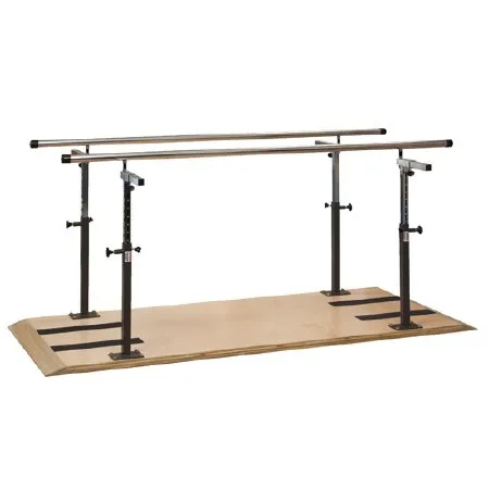Clinton Industries - 3-2007 - Parallel Bars Plywood Base Stainless Steel Handrails 7 Foot X 18 to 28 X 26 to 39 Inch Satin Finish