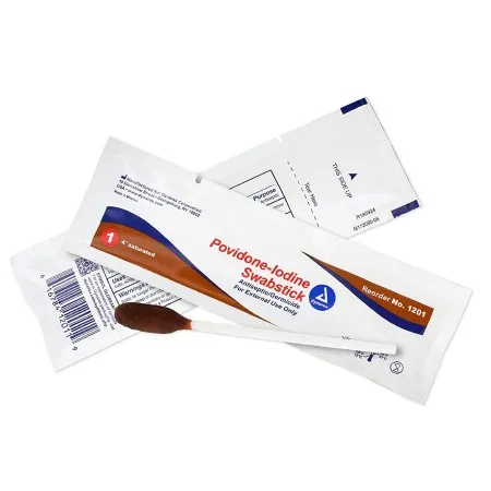 Dynarex - 1201 - Impregnated Swabstick 10% Strength Povidone Iodine Individual Packet NonSterile