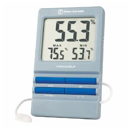 Fisher Scientific - Fisherbrand Traceable - 1464984 - Digital Thermometer / Hygrometer With Alarm Fisherbrand Traceable Fahrenheit / Celsius 32° To 140°f (0° To 60°c) Internal Sensor / External Probe Flip-out Stand / Wall Mount Battery Operated