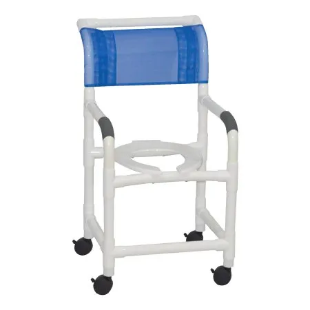 MJM International - 118-3 - Shower Chair MJM International Fixed Arms PVC Frame Mesh Backrest with Pushbar 18 Inch Internal Seat Width / 22 Inch External Seat Width 300 lbs. Weight Capacity