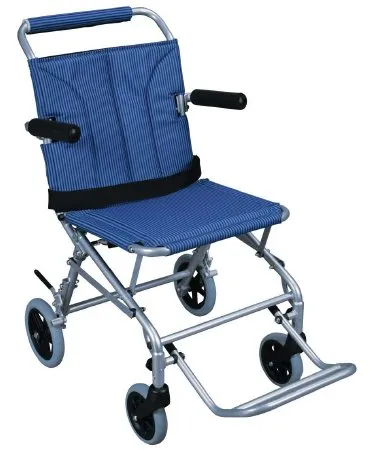 Drive Medical - Super Light - SL18 - Folding Transport Chair Super Light Aluminum Frame 250 lbs. Weight Capacity Flip Back / Padded Arm Blue Upholstery