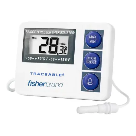 PANTek Technologies - Fisherbrand - S01556 - Digital Refrigerator / Freezer Thermometer with Alarm Fisherbrand Fahrenheit / Celsius -58° to +158°F (-50° to +70°C) External Probe Flip-out Stand / Wall Mount Battery Operated