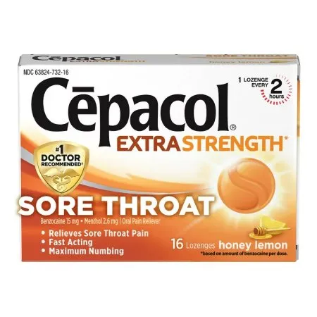 Reckitt Benckiser - Cepacol Extra Strength - 63824073216 - Sore Throat Relief Cepacol Extra Strength 15 mg - 2.6 mg Strength Lozenge 16 per Box