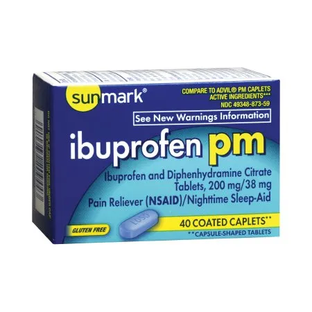 McKesson - sunmark PM - 49348087359 - Nightime Pain / Allergy Relief sunmark PM 200 mg - 38 mg Strength Ibuprofen / Diphenhydramine Capsule 40 per Bottle