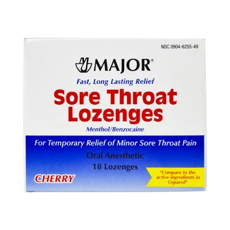 Major Pharmaceuticals - 00904625549 - Sore Throat Relief Major 15 Mg - 4 Mg Strength Lozenge 18 Per Box