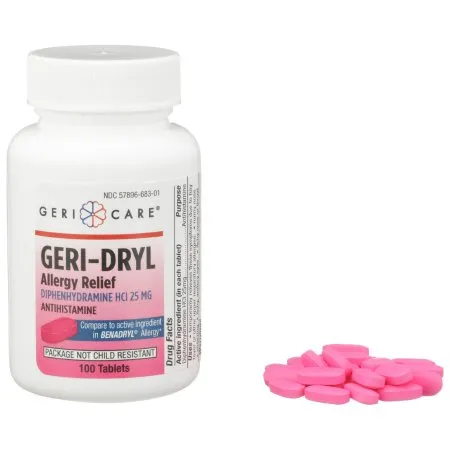 Geri-Care - Geri-Dryl - 681-01-GCP - Allergy Relief Geri-Dryl 25 mg Strength Tablet 100 per Bottle