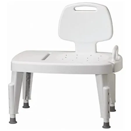 Maddak - 727142501 - Bath safe adjustable transfer bench. Adapts easily for left or right hand tubs. Adjusts 16-21". Removable back and arm. Overall width is 30". Supports up to 350 pounds.