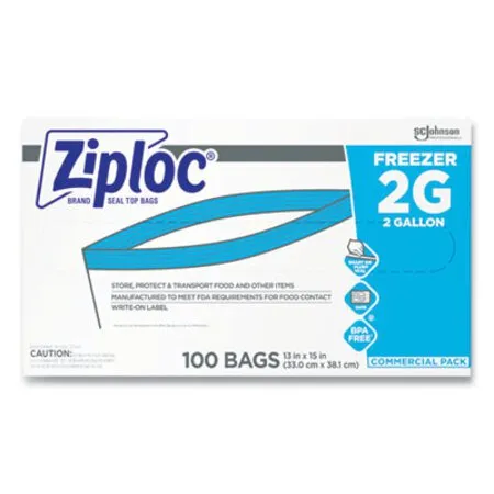 Ziploc - SJN-682254 - Double Zipper Freezer Bags, 2 Gal, 2.7 Mil, 13 X 15.5, Clear, 100/carton