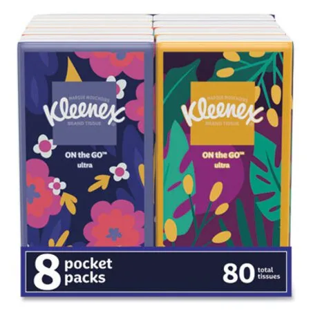 Kleenex - KCC-46651 - On The Go Packs Facial Tissues, 3-ply, White, 10 Sheets/pouch, 8 Pouches/pack