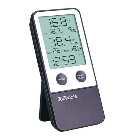 Cole Parmer Instrument - Traceable - 90080-06 - Cole Parmer Inst.  Digital Thermometer / Hygrometer  Fahrenheit / Celsius 32° to 122°F (0° to 50°C) Internal Sensor Flip out Stand / Wall Mount Battery Operated