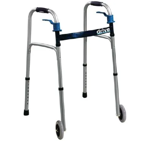 Patterson medical - Deluxe - 565647 - Dual Release Folding Walker Adjustable Height Deluxe Aluminum Frame 350 lbs. Weight Capacity 26 to 33-1/2 Inch Height