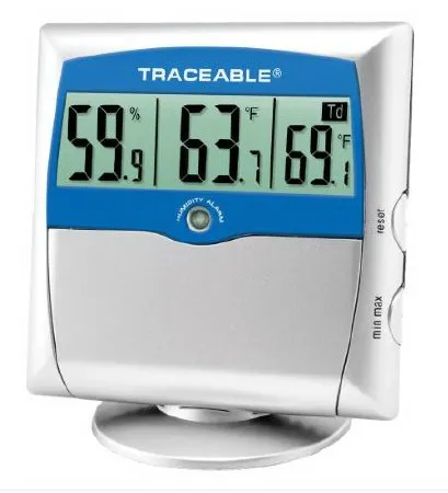 Cole Parmer Instrument - Traceable - 37803-83 - Cole Parmer Inst.  Digital Thermometer / Hygrometer with Alarm  Fahrenheit / Celsius 14° to 140°F ( 10° to +60°C) Solid State Sensors Free standing / Wall Mount Battery Operated