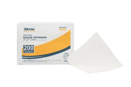 Dukal - 8509 - Gauze Sponge, 4" x 4", Non-Sterile, 8-Ply, 200/bg, 20 bg/cs (48 cs/plt)