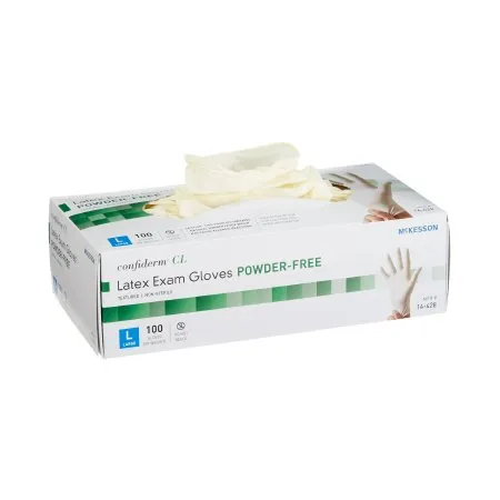 McKesson - 14-428 - Confiderm Exam Glove Confiderm Large NonSterile Latex Standard Cuff Length Textured Fingertips Ivory Not Rated