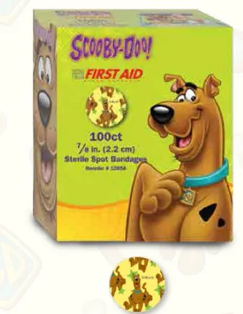 Dukal - American White Cross - 10658 -  Adhesive Spot Bandage  7/8 Inch Plastic Round Kid Design (Scooby Doo) Sterile