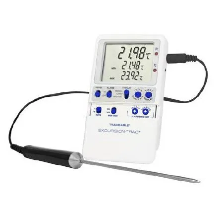 Cole-Parmer Inst. - Traceable Excursion-Trac - 94460-16 - Datalogging Refrigerator / Freezer Thermometer With Alarm Traceable Excursion-trac Celsius -58° To +158°f (-50° To +70°c) Stainless Steel Probe Multiple Mounting Options Battery Operated