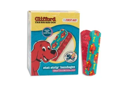 Dukal - American White Cross Stat Strip - 15960 -  Adhesive Strip  3/4 X 3 Inch Plastic Rectangle Kid Design (Clifford the Big Red Dog) Sterile