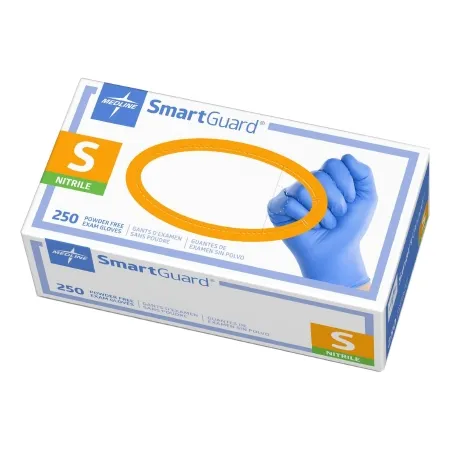 Medline - SmartGuard - SG311 - Exam Glove Smartguard Small Nonsterile Nitrile Standard Cuff Length Textured Fingertips Blue Chemo Tested