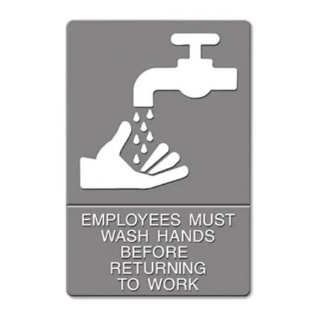 Headline Sign - USS-4726 - Ada Sign, Employees Must Wash Hands... Tactile Symbol/braille, 6 X 9, Gray