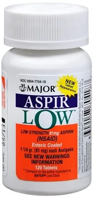 Major Pharmaceuticals - 001700 - Aspir-Low, Enteric-Coated, 81mg, 250s, Compare to Bayer Low Dose, NDC# 00904-7704-70