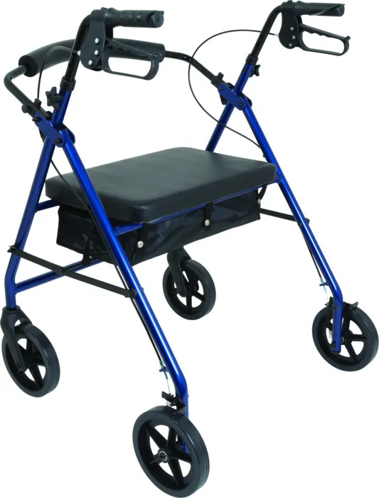 Compass Health Brands - Rlab8bl - Probasics Bariatric Aluminum Rollator, 8&#34; Wheels, Blue Finish, 400 Lb. Weight Capacity, Reinforced Frame, Reinforced Forks On 8-Inch Wheels With Soft Grip Tires, Padded Seat And Removable Backrest, Easy-To-Operate Han