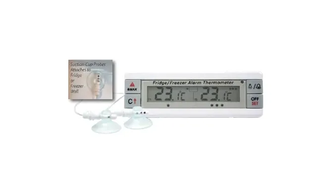 Thermco Products - ACC8100DIG - Digital Thermometer With Alarm Fahrenheit / Celsius -40° To 158°f (-40° To 70°c) 2 Bottle Probes Multiple Mounting Options Battery Operated