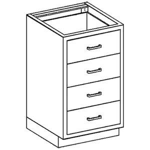 Blickman - From: 2012124000 To: 2012324000 - Base Cabinet 24 1/8"W x 35 3/4"H x 22"D, (4) 1/4 1/2 Drawers (DROP SHIP ONLY)