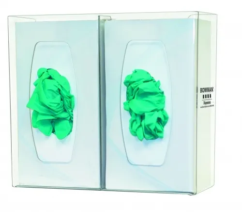 Bowman Manufacturing Company - Gl020-0111 - Glove Box Dispenser, Double With Dividers, Holds 2 Boxes Of Gloves, Three-Way Keyholes For Vertical Or Horizontal Wall Mounting, Clear, 6/Cs