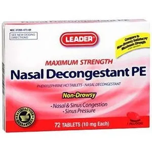 Cardinal Health - 3637048 - Leader Nasal Decongestant PE Tablets 10 mg (72 Count)