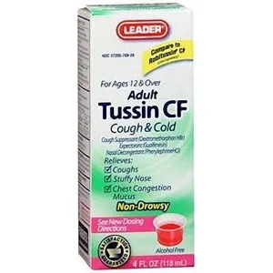 Cardinal Health - 3706819 - Leader Tussin CF For Cough and Cold Relief Liquid Formula, 4 oz.