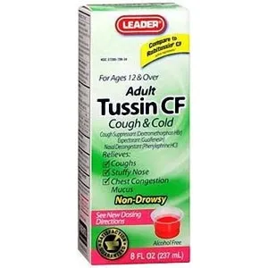 Cardinal Health - 3706827 - Leader Tussin CF For Cough and Cold Relief Liquid Formula, 8 oz.