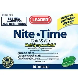 Cardinal Health - 4577581 - Leader Nite-Time Antihistamine Softgels for Cold and Flu Relief (16 Count)