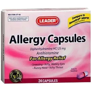 Cardinal Health - 4596573 - Leader Complete Allergy Relief Capsules, 25 mg (24 Count)