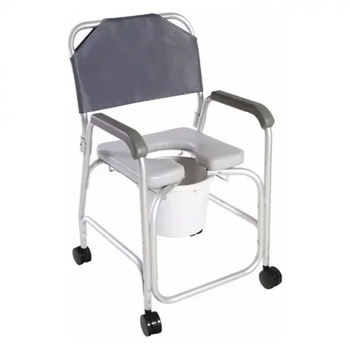 Cardinal Health - CBAS0032 - Med Aluminum Commode Shower Chair with Back, Locking Casters, 10 Quart Bucket.