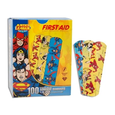 Dukal - American White Cross Stat Strip - 10790 -  Adhesive Strip  3/4 X 3 Inch Plastic Rectangle Kid Design (Superman / Wonder Woman / Flash) Sterile