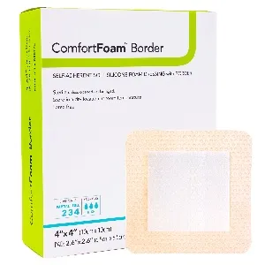 DermaRite Industries - ComfortFoam Border - 00317E - Foam Dressing ComfortFoam Border 4 X 4 Inch With Border Waterproof Backing Silicone Adhesive Square Sterile