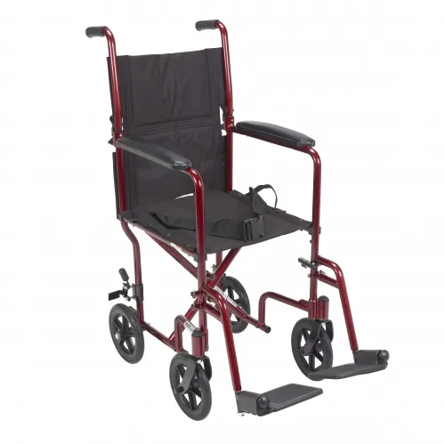 Drive Devilbiss Healthcare - Drive Medical - ATC17-RD -  Lightweight Transport Chair Aluminum Frame with Red Finish 300 lbs. Weight Capacity Fixed Height / Padded Arm Black Upholstery