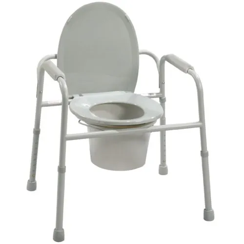 Drive Medical - 11105N-4 - Deluxe All-In-One Welded Steel Commode with Plastic Armrests
