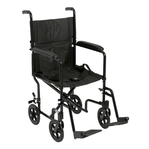 Drive Devilbiss Healthcare - ATC19-BK - Drive Medical Lightweight Transport Chair Aluminum Frame with Black Finish 300 lbs. Weight Capacity Fixed Height / Padded Arm Black Upholstery