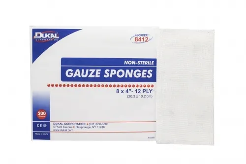 Dukal - 8412 - Gauze Sponge, 8" x 4", Non-Sterile, 12-Ply, 200/bg, 10 bg/cs