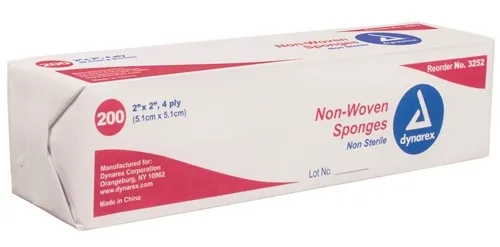 Dynarex - From: 12006A To: 12006G - Non Woven Gauze Sponge 2 x2  4 Ply Bx/200 Non Sterile