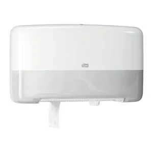 Essity - 5555200 - Bath Tissue Roll Dispenser, Jumbo, Twin, Mini, Universal, White, T2, Plastic, 10.1" x 17" x 5.7", 1/cs