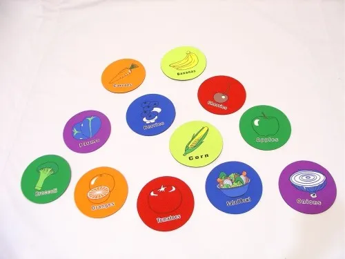 Everrich - EVC-0146 - Fruits and Vegetables Mat 12 pcs of Neoprene Round Mat (TH) in 6 different colors printed with Fruits and Vegetables.